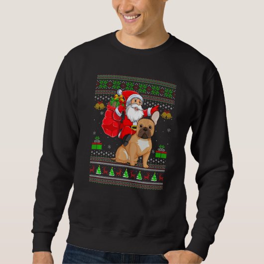 Ugly Xmas Santa Riding French Bulldog Christmas Trui (Voorkant)
