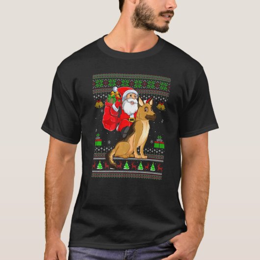 Ugly Xmas Santa Riding German Shepherd Dog Christm T-shirt (Voorkant)
