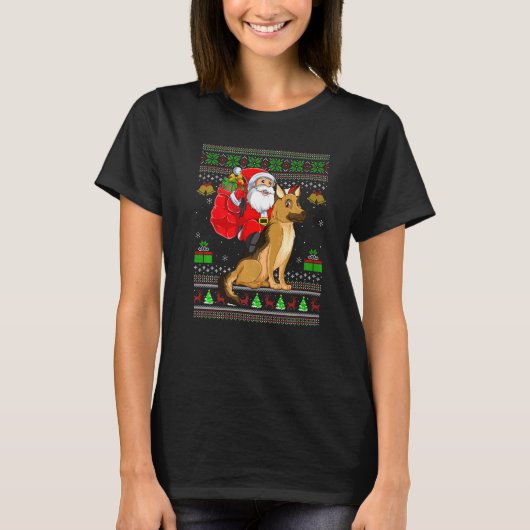 Ugly Xmas Santa Riding German Shepherd Dog Christm T-shirt (Voorkant)