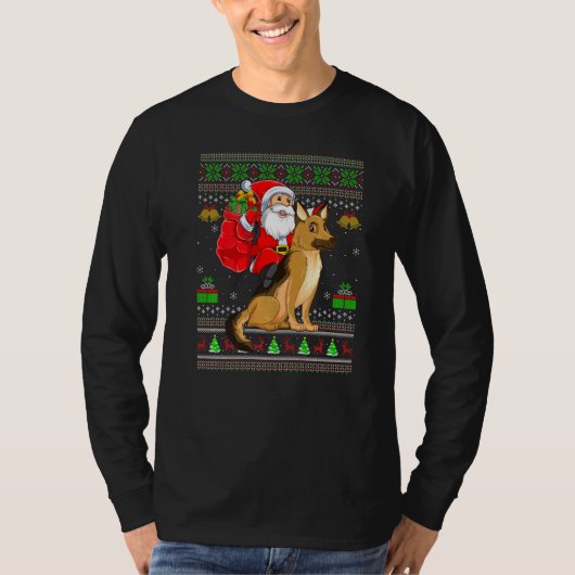 Ugly Xmas Santa Riding German Shepherd Dog Christm T-shirt (Voorkant)