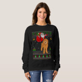 Ugly Xmas Santa Riding Goldendoodle Dog Christmas Trui (Voorkant volledig)