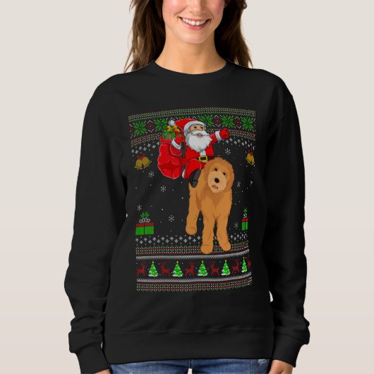 Ugly Xmas Santa Riding Goldendoodle Dog Christmas Trui (Voorkant)