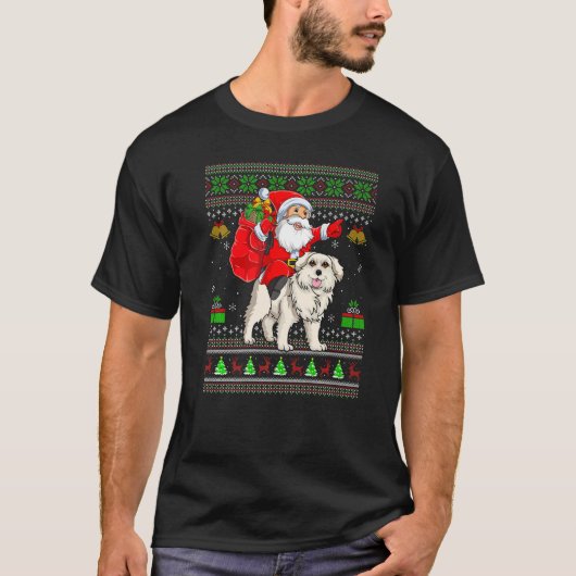 Ugly Xmas Santa Riding Great Pyrenees Dog Christma T-shirt (Voorkant)