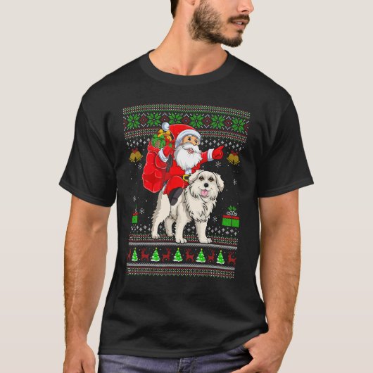 Ugly Xmas Santa Riding Great Pyrenees Dog Christma T-shirt (Voorkant)