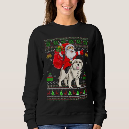 Ugly Xmas Santa Riding Great Pyrenees Dog Christma Trui (Voorkant)