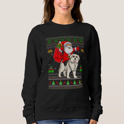Ugly Xmas Santa Riding Great Pyrenees Dog Christma Trui (Voorkant)
