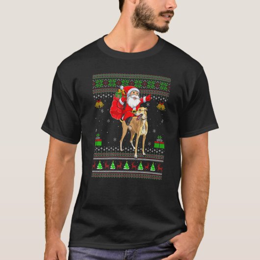 Ugly Xmas Santa Riding Greyhound Dog Christmas T-shirt (Voorkant)