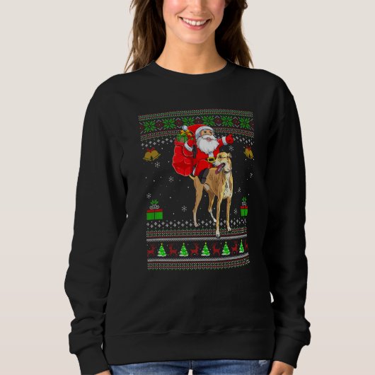 Ugly Xmas Santa Riding Greyhound Dog Christmas Trui (Voorkant)