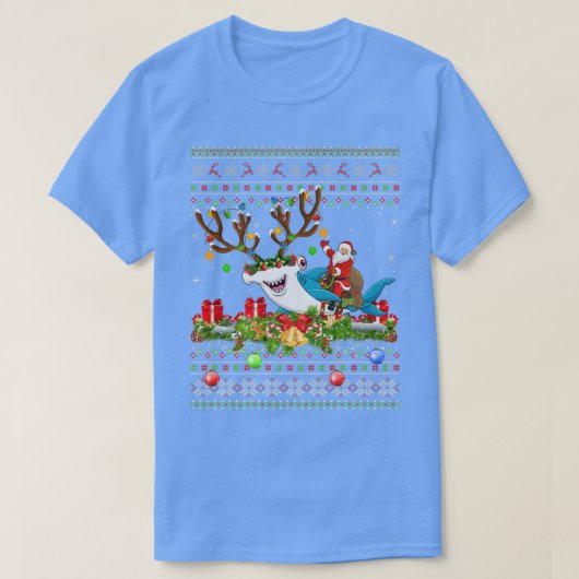 Ugly Xmas Santa Riding Hammerhead Shark Kerstmis T-shirt (Design voorkant)