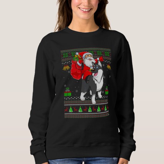 Ugly Xmas Santa Riding Malamute Dog Christmas Trui (Voorkant)
