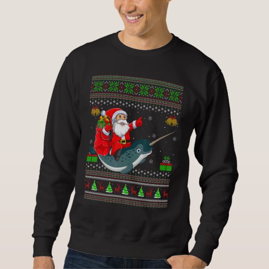 Ugly Xmas Santa Riding Narwhal Christmas Trui (Voorkant)