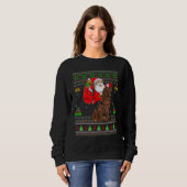 Ugly Xmas Santa Riding Newfoundland Dog Christmas Trui (Voorkant volledig)