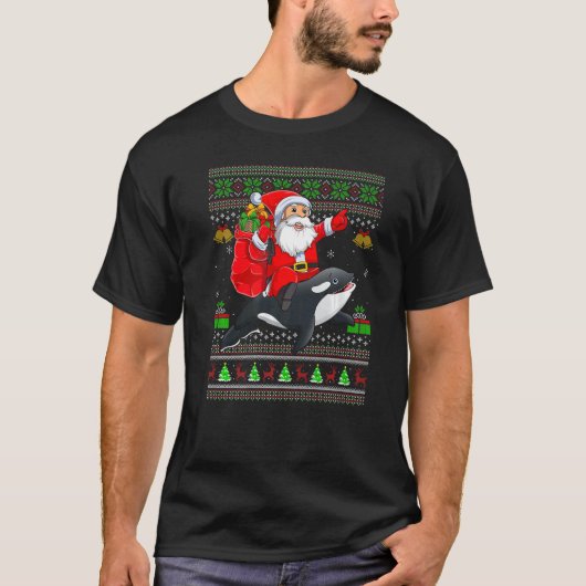 Ugly Xmas Santa Riding Orca Fish Christmas T-shirt (Voorkant)