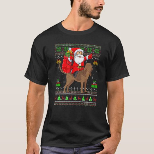 Ugly Xmas Santa Riding Rhodesian Ridgeback Dog Chr T-shirt (Voorkant)