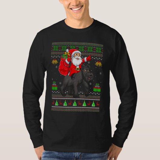 Ugly Xmas Santa Riding Schnauzer Dog Christmas T-shirt (Voorkant)