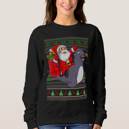 Ugly Xmas Santa Riding Seals Christmas Trui (Voorkant)