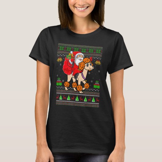 Ugly Xmas Santa Riding Standard Poodle Dog Christm T-shirt (Voorkant)