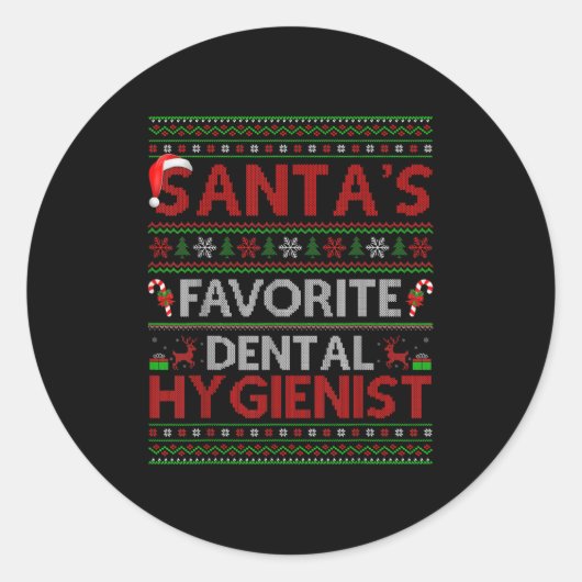 Ugly Xmas Santa's Favorite Dental Hygienist Christ Ronde Sticker (Voorkant)