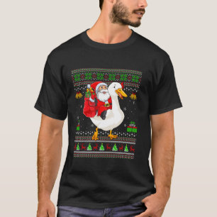 Ugly Xmas Sweater Funny Santa Riding Swan Bird Chr T-shirt