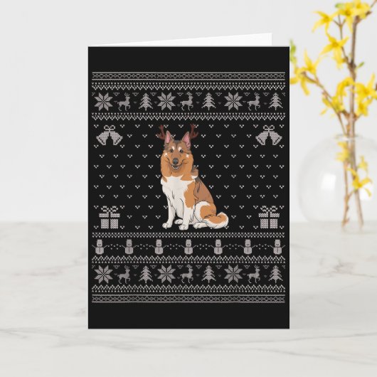 Ugly Xmas Sweater Norwegian Elkhound Dog Reindeer  Kaart (Gele Bloem)