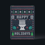 Ugly Xmas Sweater Prettige feestdagen Dreidels Kaart<br><div class="desc">Een slimme draai op de Ugly KerstSweater: traditionele rode,  groene,  witte kleuren,  een menorah en blauw-groene Dreidels. De ontwerper van het contact voor speciale verzoeken. © Copyright 2021 P.D.,  Vakantiepatronen en schilderijen. Alle rechten voorbehouden.</div>
