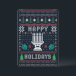 Ugly Xmas Sweater Prettige feestdagen Dreidels Kaart<br><div class="desc">Een slimme draai op de Ugly KerstSweater: traditionele rode,  groene,  witte kleuren,  een menorah en blauw-groene Dreidels. De ontwerper van het contact voor speciale verzoeken. © Copyright 2021 P.D.,  Vakantiepatronen en schilderijen. Alle rechten voorbehouden.</div>