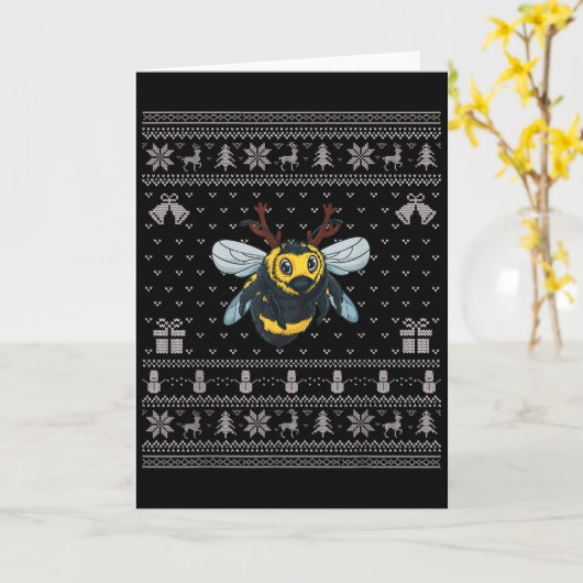 Ugly Xmas Sweater Style Bumble Bee Reindeer Christ Kaart (Gele Bloem)