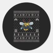 Ugly Xmas Sweater Style Bumble Bee Reindeer Christ Ronde Sticker (Voorkant)
