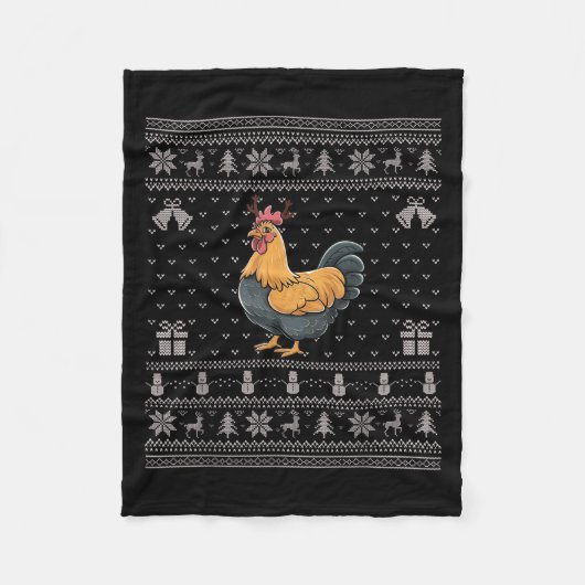 Ugly Xmas Sweater Style Chicken Reindeer Christmas Fleece Deken (Voorkant)