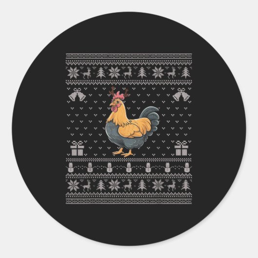 Ugly Xmas Sweater Style Chicken Reindeer Christmas Ronde Sticker (Voorkant)