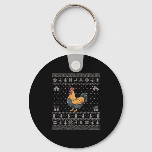 Ugly Xmas Sweater Style Chicken Reindeer Christmas Sleutelhanger (Voorkant)