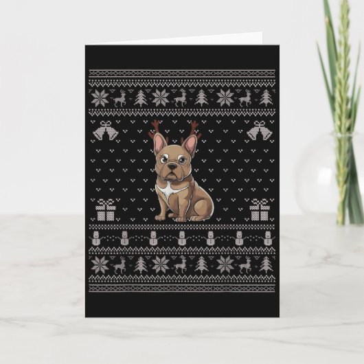 Ugly Xmas Sweater Style Frenchie Dog Reindeer Chri Kaart (Voorkant)