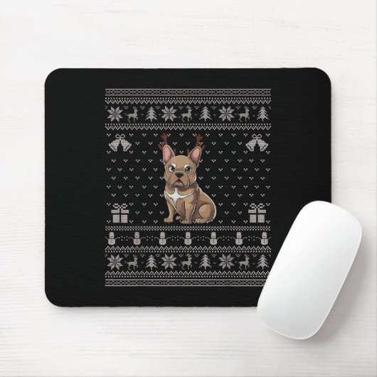 Ugly Xmas Sweater Style Frenchie Dog Reindeer Chri Muismat (Met muis)