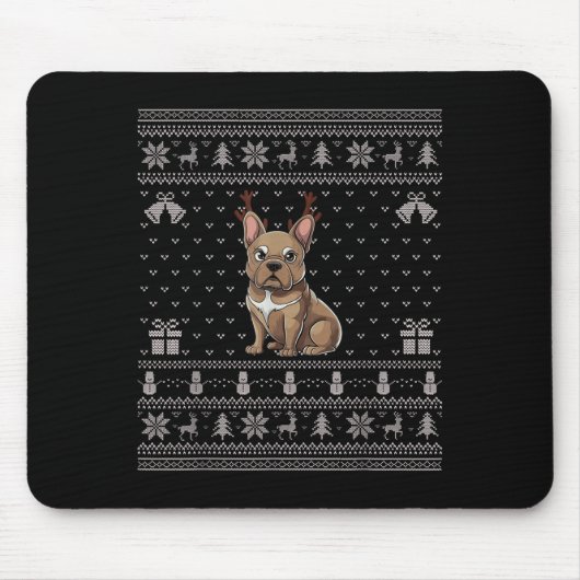 Ugly Xmas Sweater Style Frenchie Dog Reindeer Chri Muismat (Voorkant)