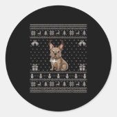 Ugly Xmas Sweater Style Frenchie Dog Reindeer Chri Ronde Sticker (Voorkant)