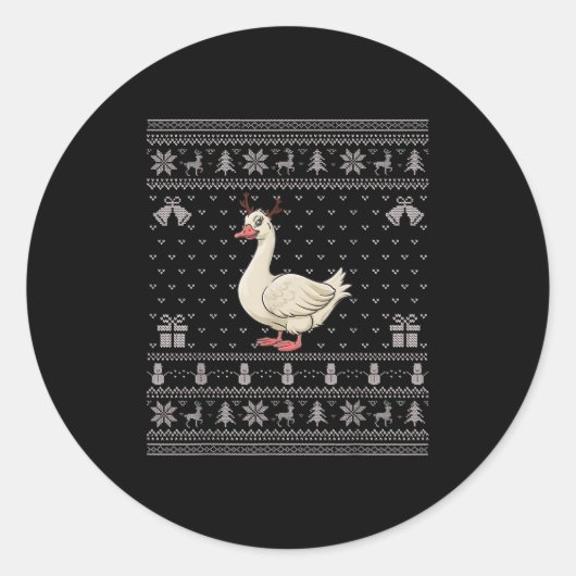 Ugly Xmas Sweater Style Goose Reindeer Christmas Ronde Sticker (Voorkant)