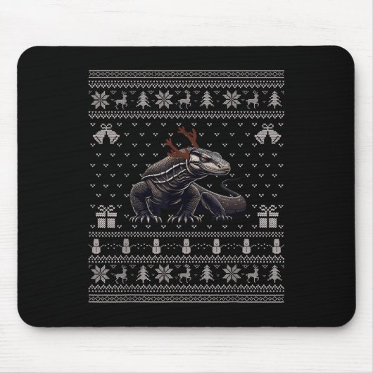 Ugly Xmas Sweater Style Komodo Dragon Reindeer Chr Muismat (Voorkant)