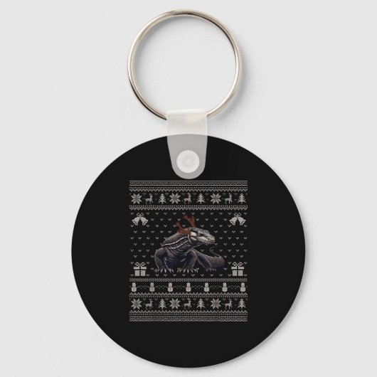 Ugly Xmas Sweater Style Komodo Dragon Reindeer Chr Sleutelhanger (Voorkant)