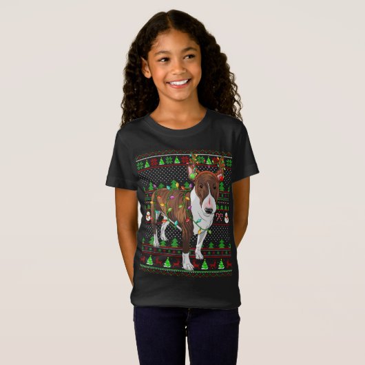 Ugly Xmas Sweater Style Licht Bull Terrier Dog Ch T-shirt (Voorkant volledig)