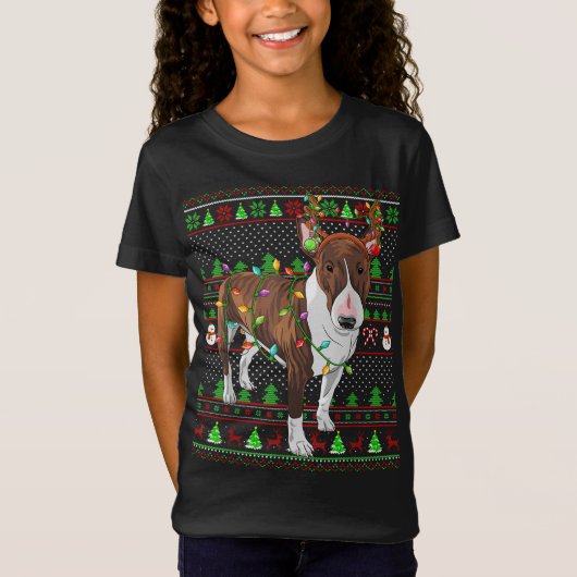 Ugly Xmas Sweater Style Licht Bull Terrier Dog Ch T-shirt (Voorkant)