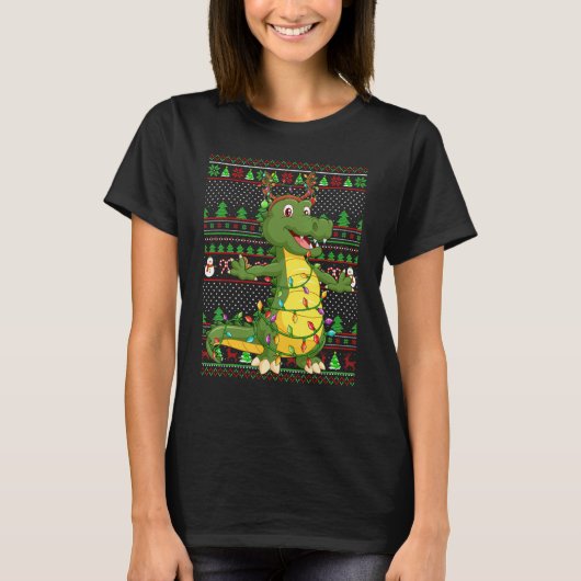 Ugly Xmas Sweater Style Lighting Alligator Christm T-shirt (Voorkant)