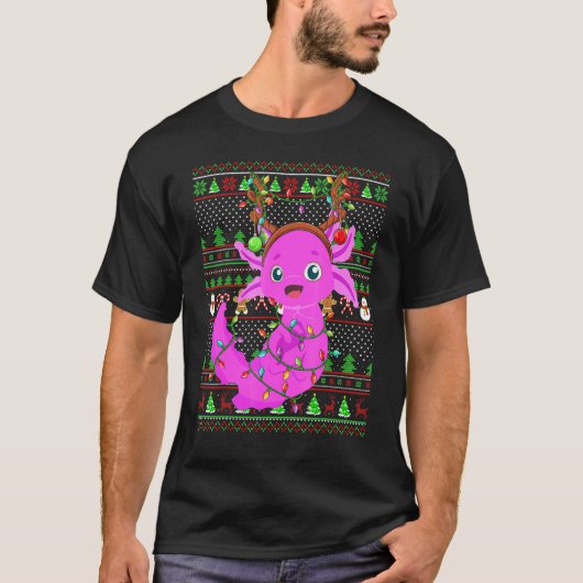 Ugly Xmas Sweater Style Lighting Axolotl Christmas T-shirt (Voorkant)