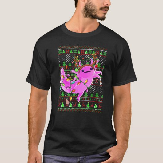 Ugly Xmas Sweater Style Lighting Axolotl Christmas T-shirt (Voorkant)