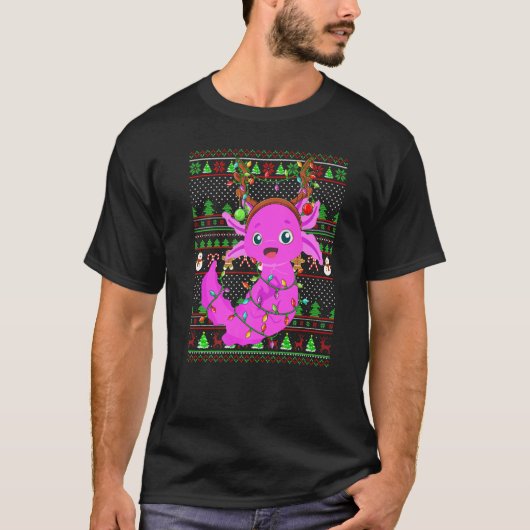 Ugly Xmas Sweater Style Lighting Axolotl Christmas T-shirt (Voorkant)