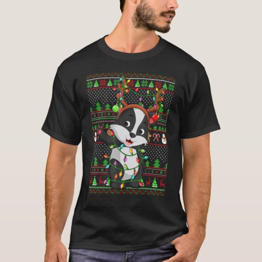 Ugly Xmas Sweater Style Lighting Badger Christmas T-shirt (Voorkant)