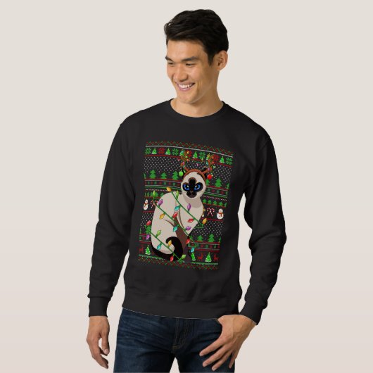 Ugly Xmas Sweater Style Lighting Balinese Cat Chri (Voorkant volledig)