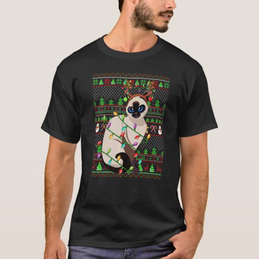 Ugly Xmas Sweater Style Lighting Balinese Cat Chri T-shirt (Voorkant)