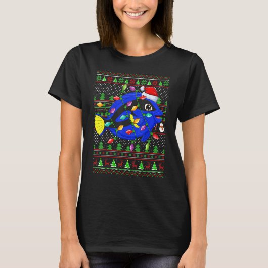 Ugly Xmas Sweater Style Lighting Blue Tang Fish Ch T-shirt (Voorkant)