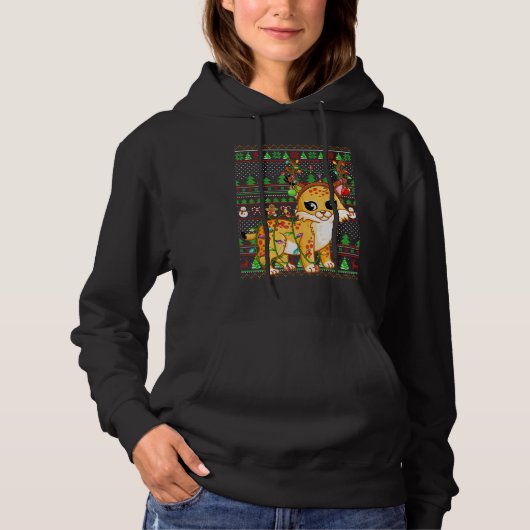 Ugly Xmas Sweater Style Lighting Bobcat Christmas Hoodie (Voorkant)