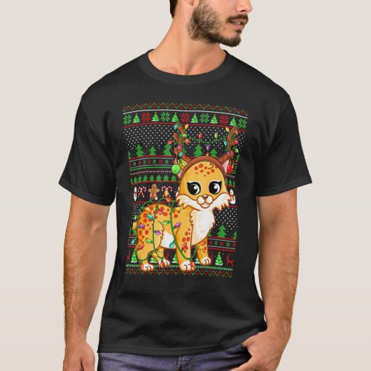 Ugly Xmas Sweater Style Lighting Bobcat Christmas T-shirt (Voorkant)